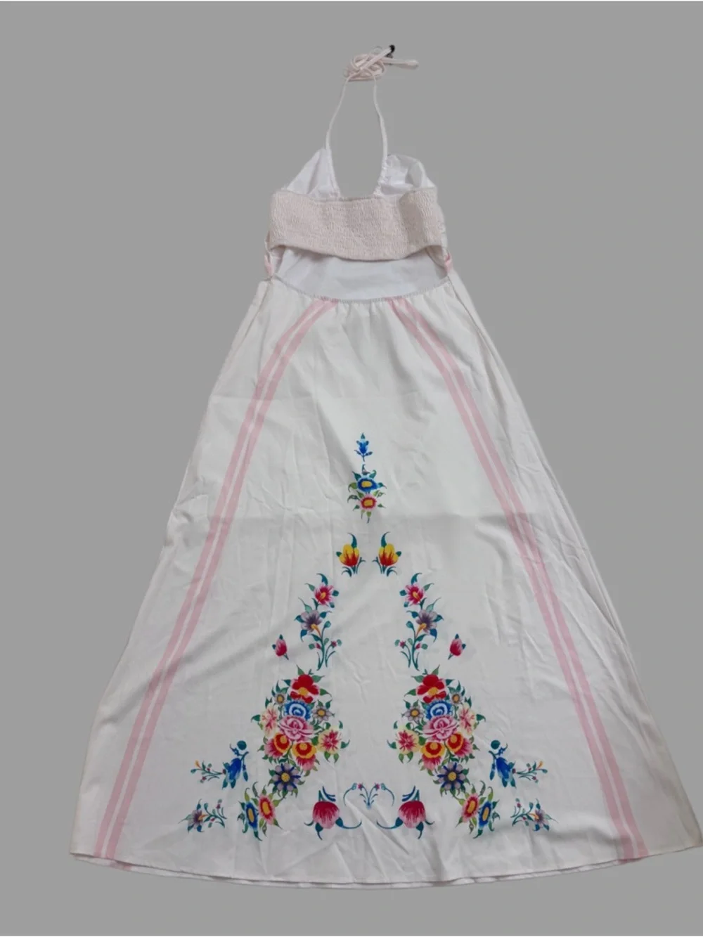 NWT Commense White & Floral Print Backless Halter Maxi Sun Resort Dress XS/S - Picture 5 of 6